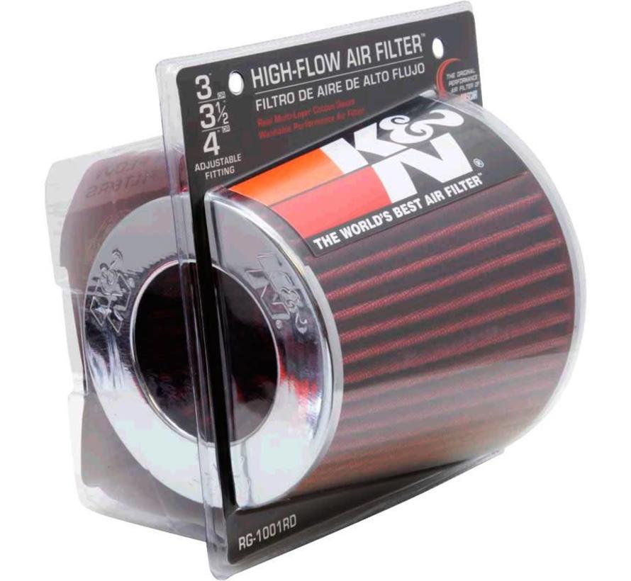 K&N RG-Serie universeel vervangingsfilter met 3 aansluitdiameters Rood (RG-1001RD)