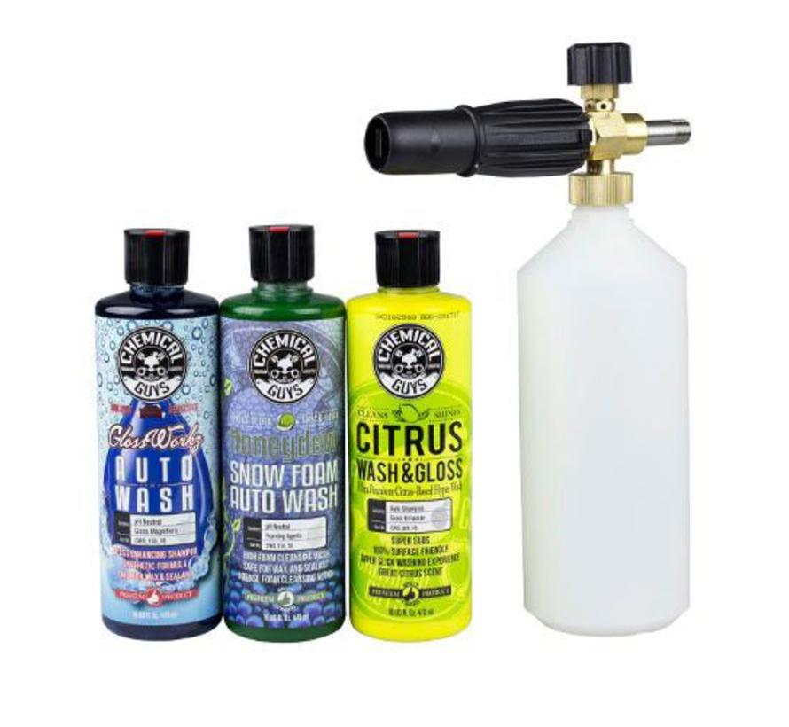 CHEMICAL GUYS FOAM LANCE V2 CANNON KIT PLUS 3 SOAPS 4 ITEMS