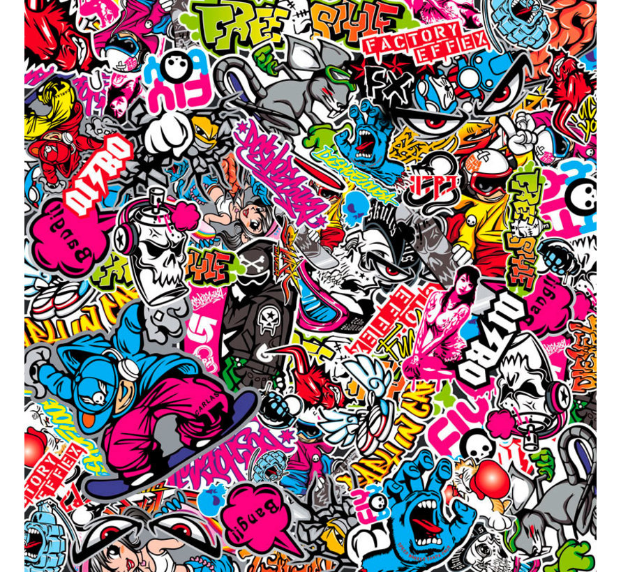 Stickerbomb Folie - Graffiti design 1 - Rol 60x200cm - zelfklevend