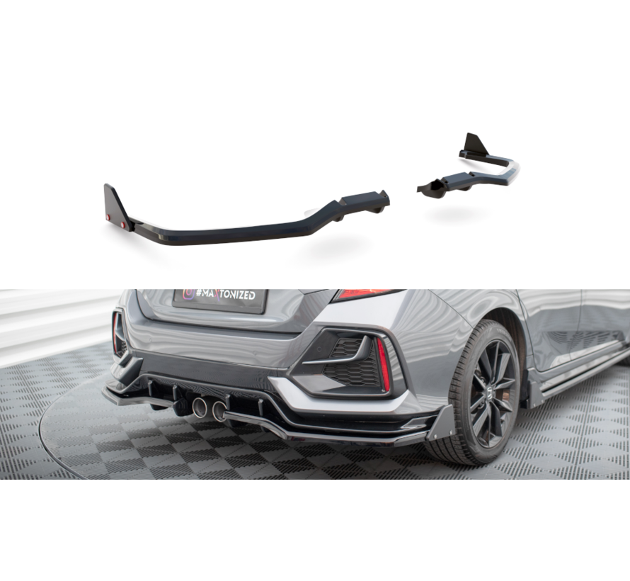 Maxton Design Central Rear Splitter (with vertical bars) + Flaps Honda Civic Sport Mk 10 Facelift