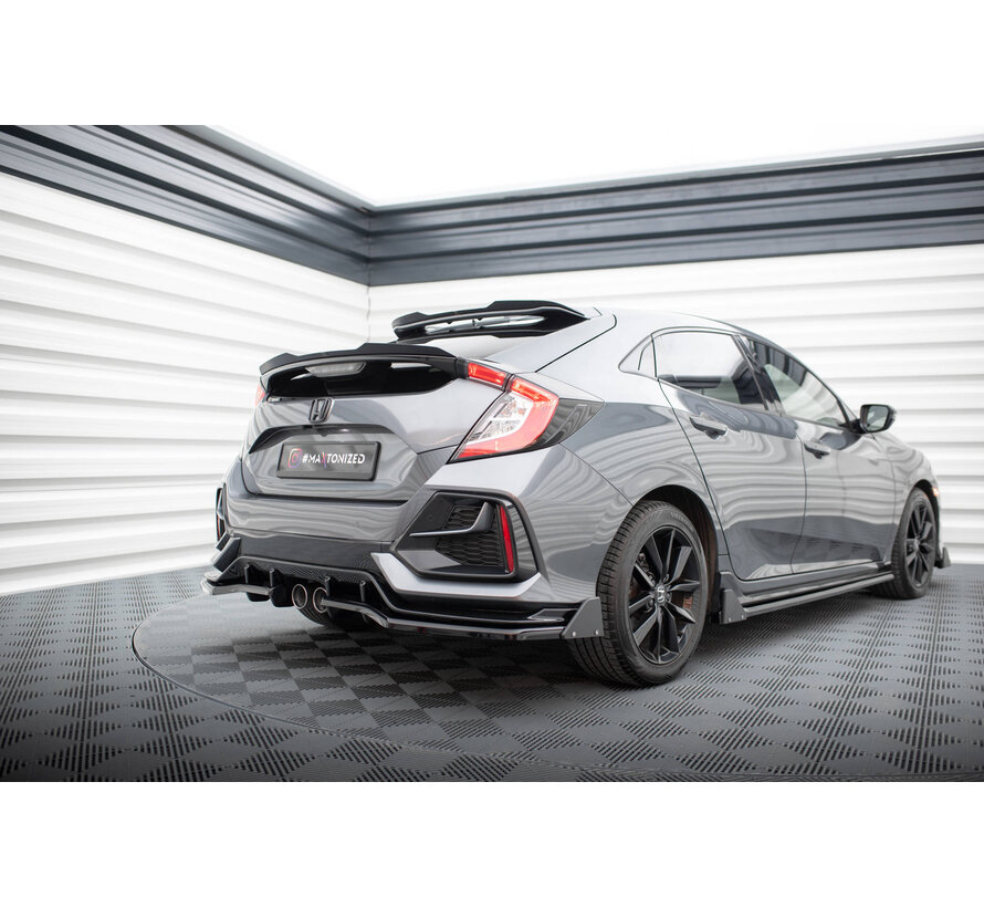 Maxton Design Central Rear Splitter (with vertical bars) + Flaps Honda Civic Sport Mk 10 Facelift