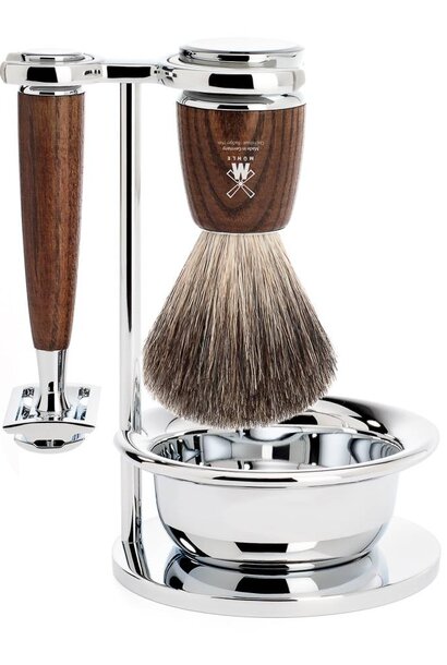 Shaving set safety razor and badger hair - Ash wood