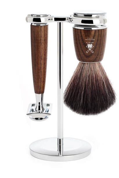 Shaving set safety razor and synthetic hair - Ash wood
