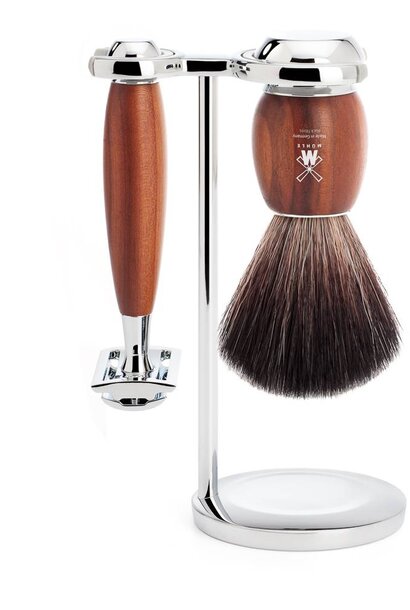 Scheerset Safety razor en Synthetisch haar - Pruimenhout