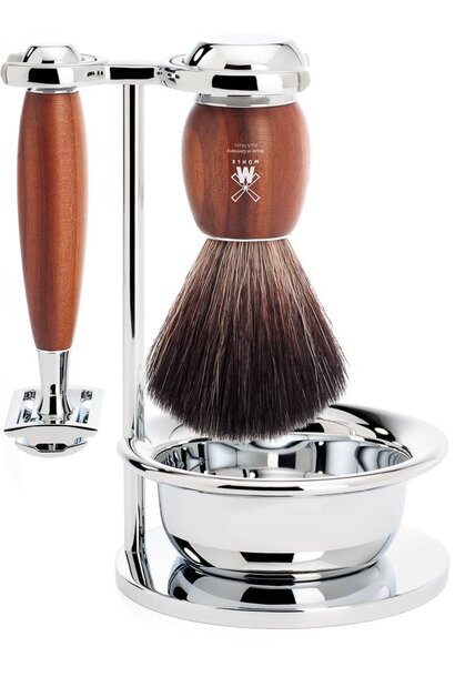 Scheerset Safety razor en Synthetisch haar - Pruimenhout