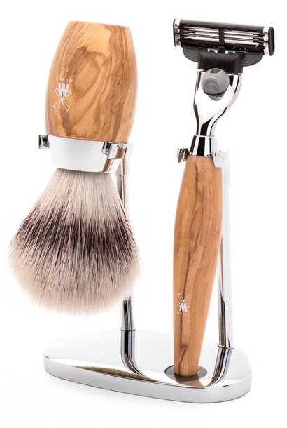 Shaving set Fusion® and synthetic hair - Olive wood