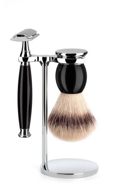 Shaving set safety razor and synthetic hair - Black
