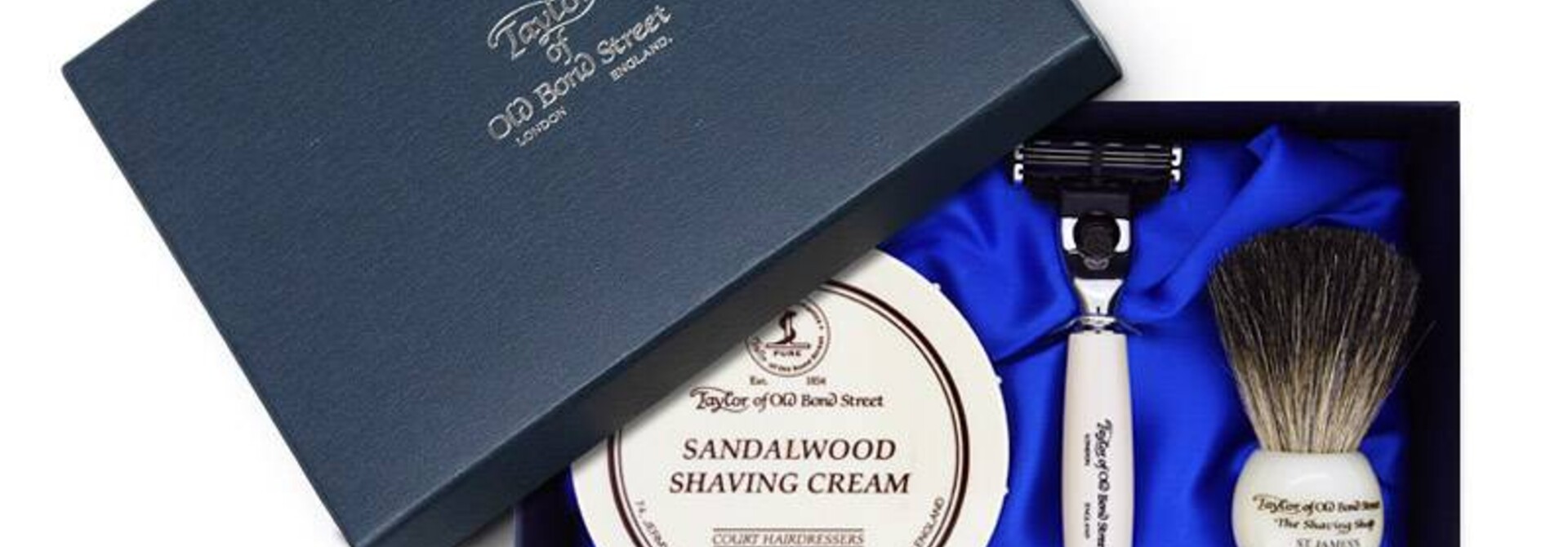 Giftbox scheerkwast, scheermes en scheercrème Sandalwood