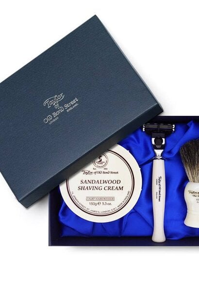 Giftbox scheerkwast, scheermes en scheercrème Sandalwood