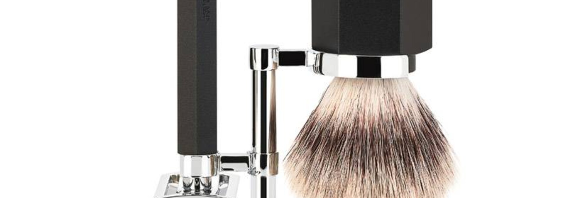 Scheerset Hexagon - Graphite - Saf.Razor - Silvertip Fibre®