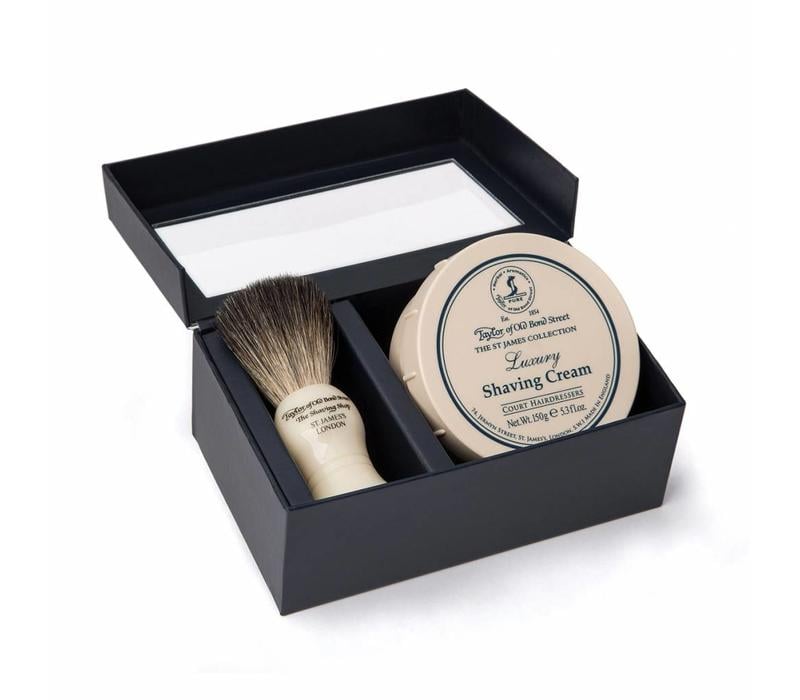 Giftbox scheerkwast en scheercrème St. James