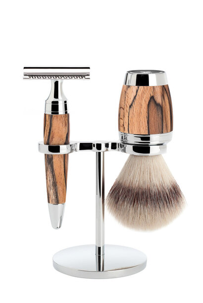 Shaving set safety razor and synthetic hair - Spalted beech