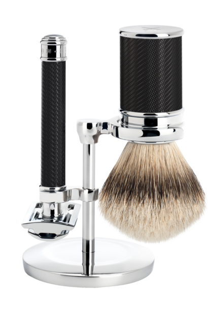 Shaving set safety razor and badger hair - Black Chrome