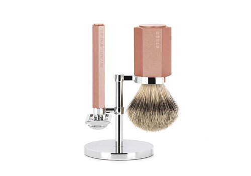 MÜHLE Scheerset Hexagon Sunrise met Silvertip Dassenhaar Scheerkwast