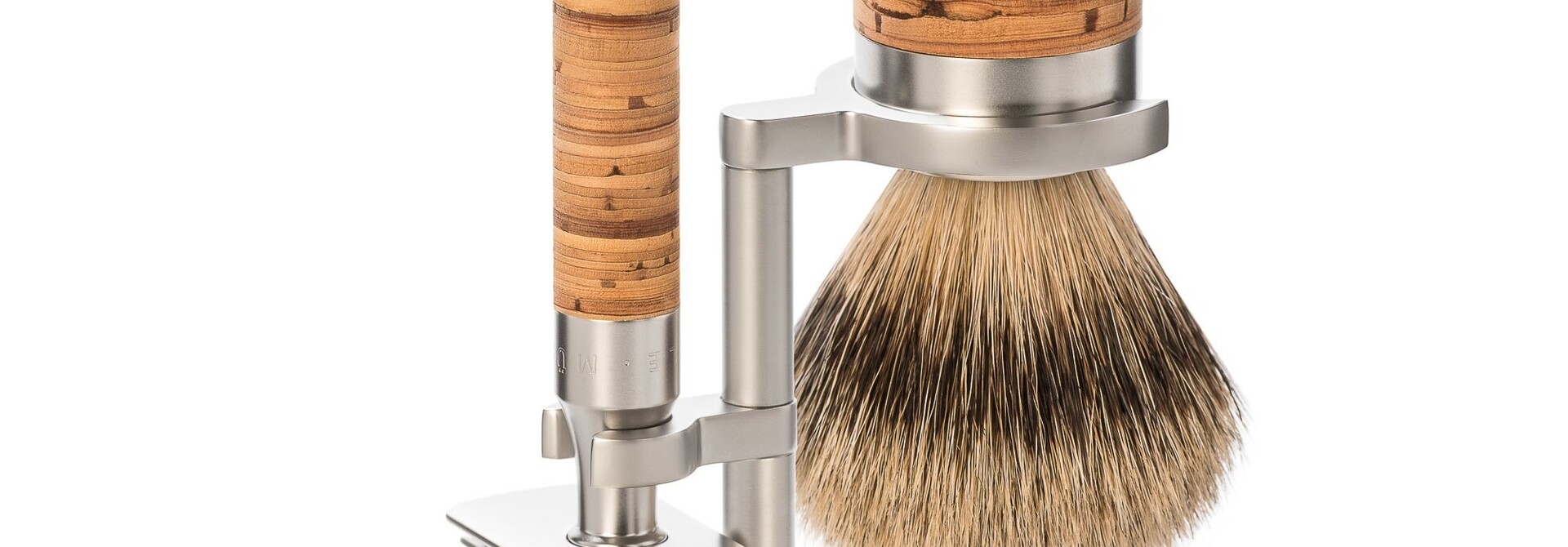 Safety razor scheerset dassenhaar - RVS en Berkenschors - 21mm (M)