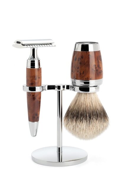 Shaving set safety razor and badger hair - Thuja wood