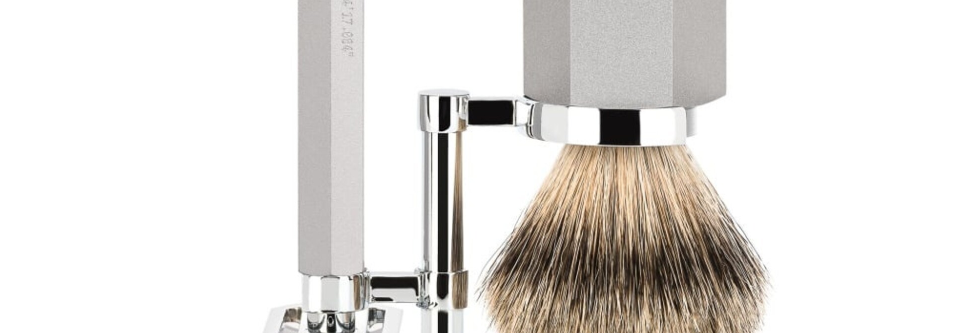 Rasierhobel Rasierset Dachshaar - Silbergrau Edelstahl - 21mm (M)