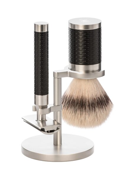 Shaving set safety razor and synthetic hair - Stainless steel Black