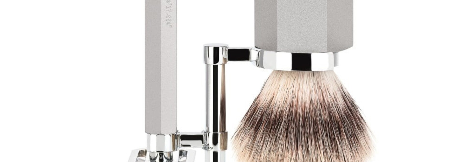 Rasierhobel Rasierset synthetisch - Silbergrau Edelstahl - 21mm (M)