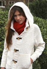 "Viseu" Wollen Vest met rits en houtje-touwtje sluiting in creme.