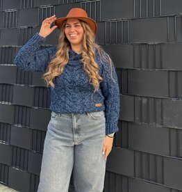 Original south Wollen trui met kabels in blauw "Cesar"