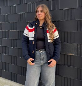 Original south Wollen vest met strepen in blauw "Granja"
