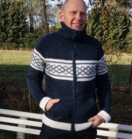 "Veiros" Gebreid wollen vest met rits in blauw gemeleerd