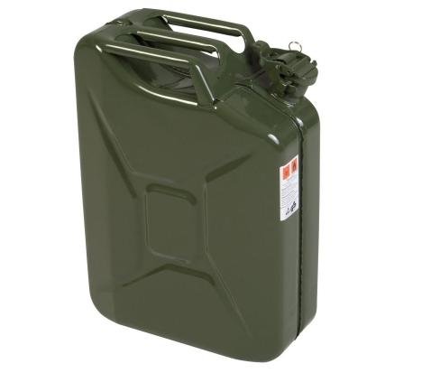 jerrycan, 20 litres, steel, olive for our modular back carrier for VW T5/T6  and MB Vito/Viano/V-class