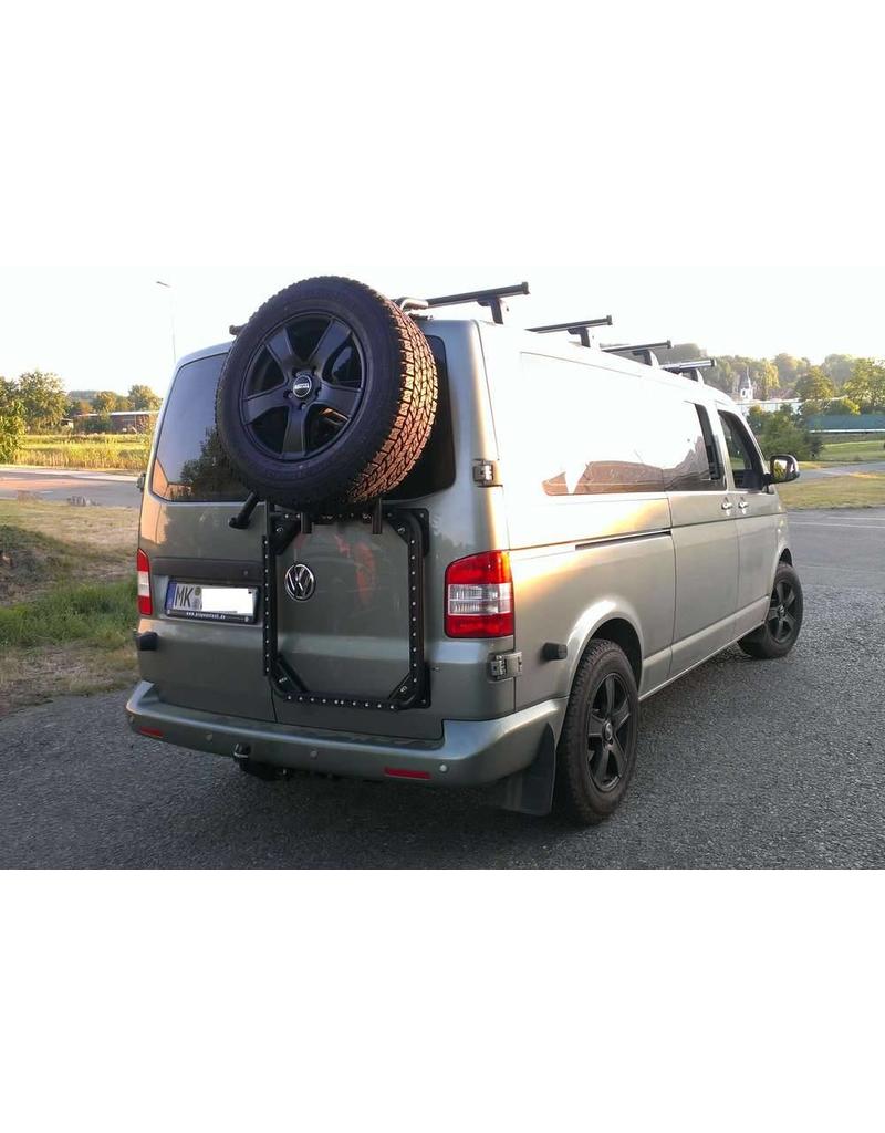 Porte-bagages arrière modulaire adapté au hayon du VW T5, pour vélos,  roues de secours, jerrycans, etc.