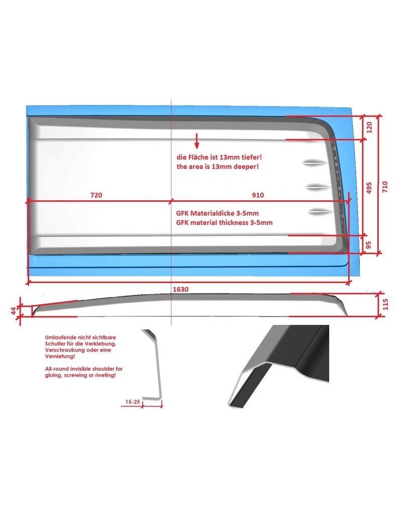 1x Joue/oreille d'élargissement gauche pour Sprinter 906/907 / VW Crafter