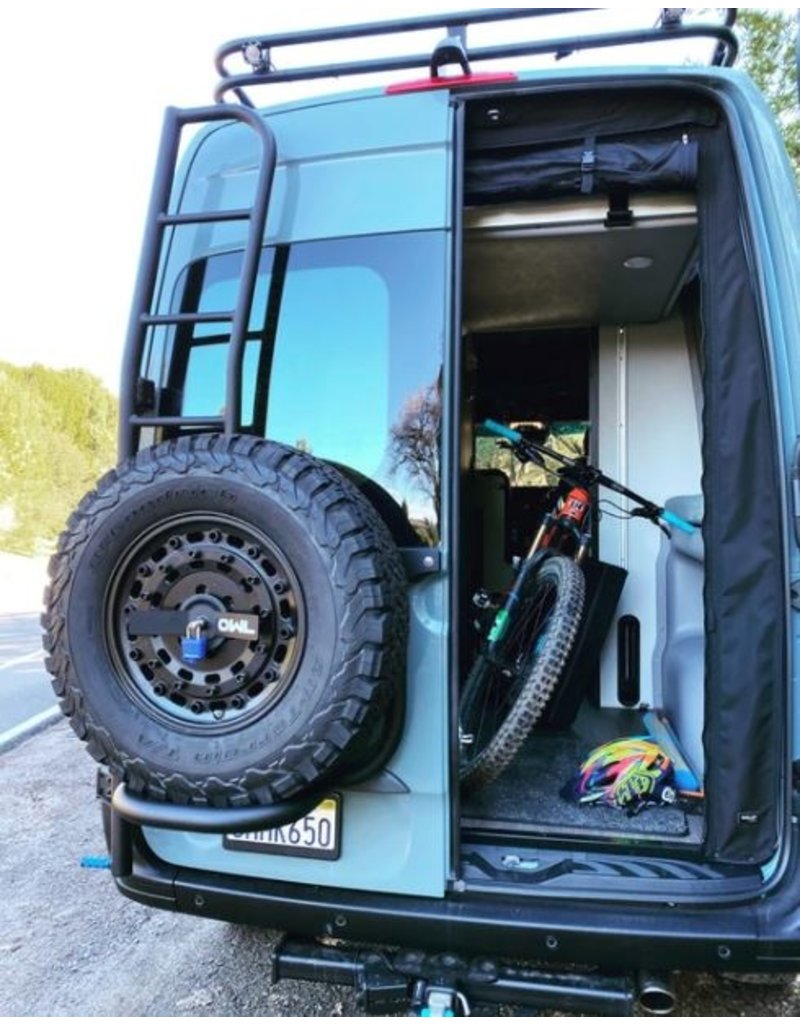 OWL VANS LADDER + TIRE (or BOX) CARRIER – FOR SPRINTER VS30/907 with 180° hinges