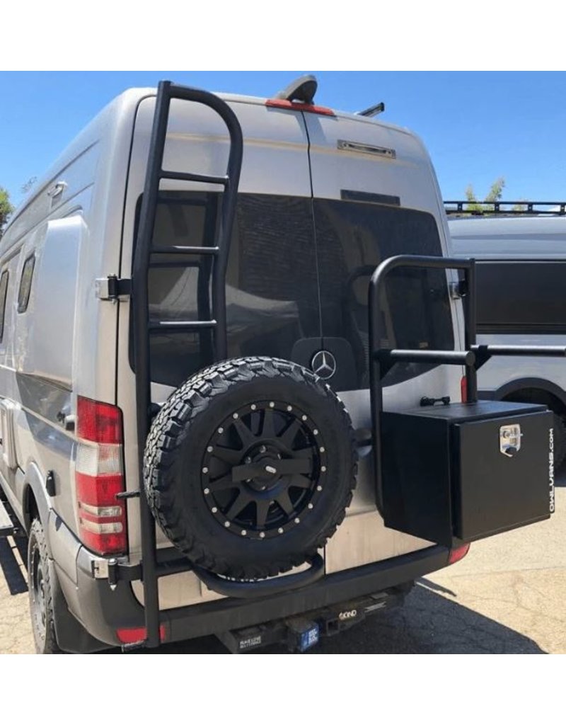 OWL VANS LADDER + TIRE (or BOX) CARRIER – FOR SPRINTER 906 with 270° doors (or with mod. for 180°)