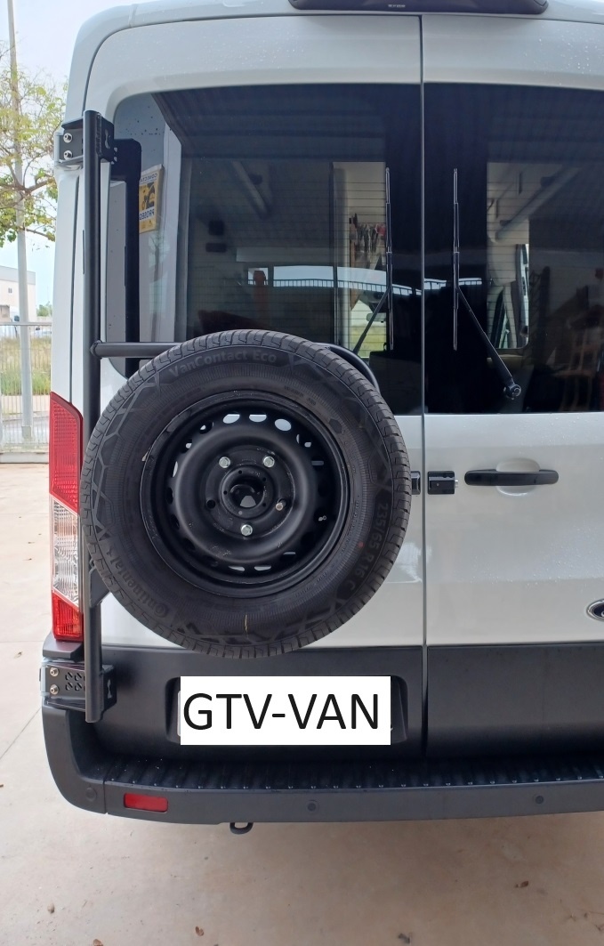 Porte-roue de secours réglable en hauteur pour FORD TRANSIT 2014+ avec charnières à 180º.