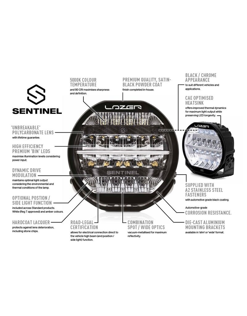 LAZER SENTINEL 7" ELITE BLACK HIGH PERFORMANCE LED LIGHT