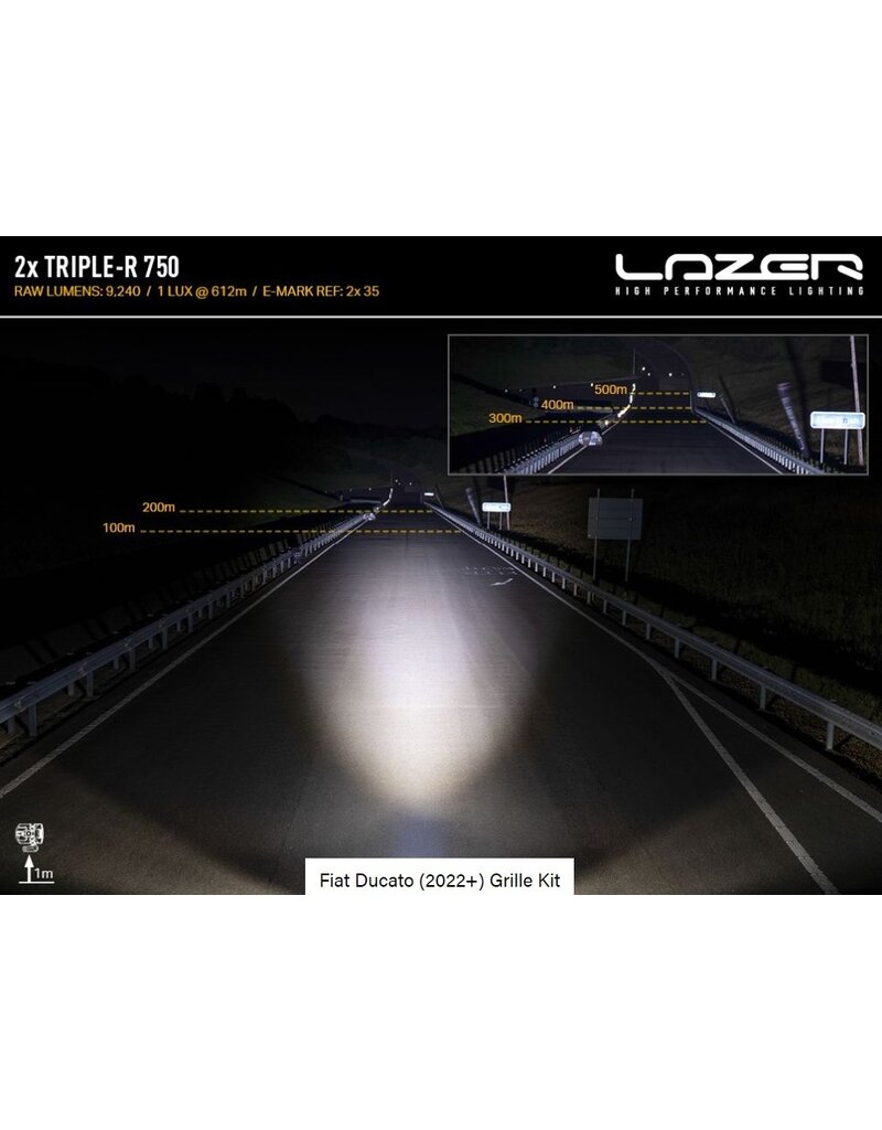 sicherheitsgeprüfter LAZER LED Fernlicht Einbausatz für FIAT DUCATO (2022+) 