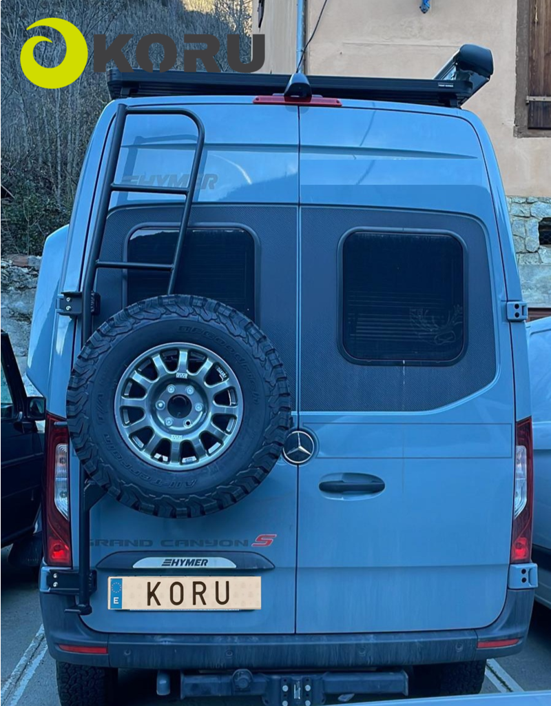 Adjustable Spare wheel carrier with ladder for Mercedes Sprinter 907/VS30 with 180º hinges