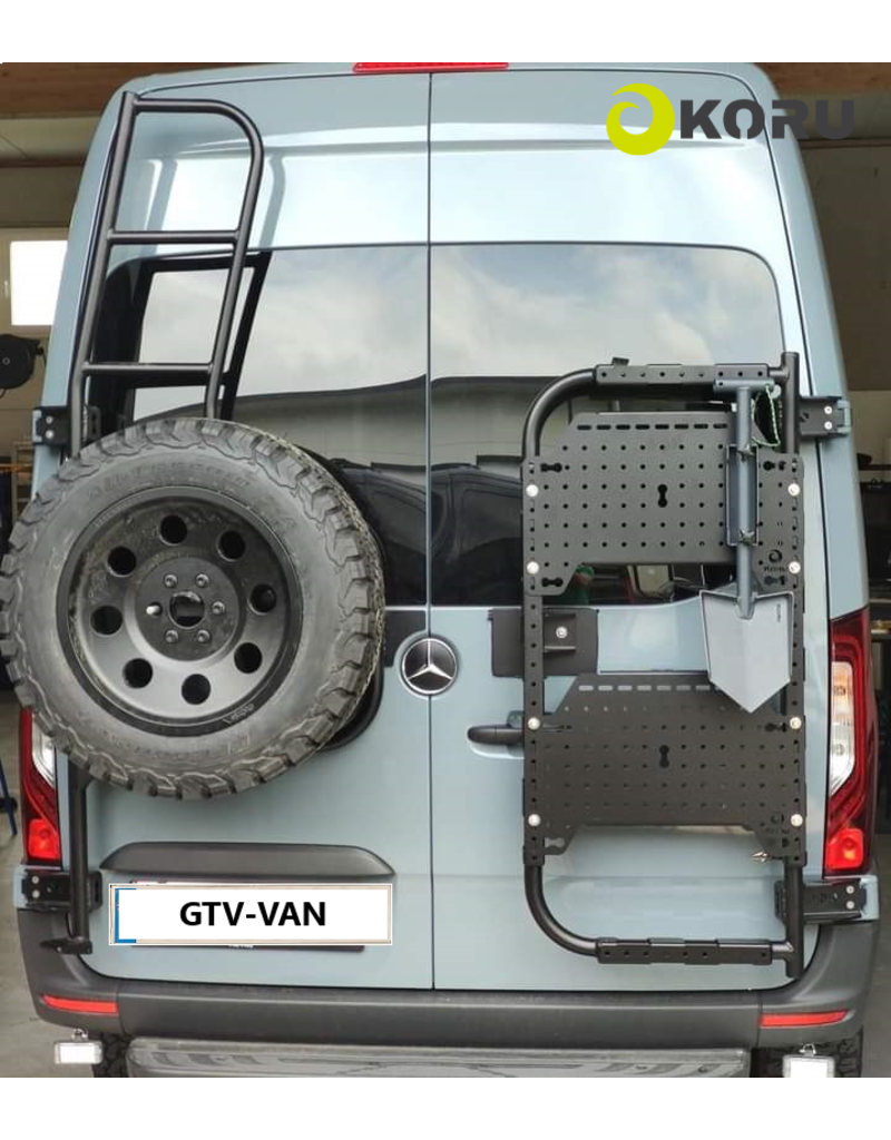 Adjustable Spare wheel carrier with ladder for Mercedes Sprinter 907/VS30 with 180º hinges