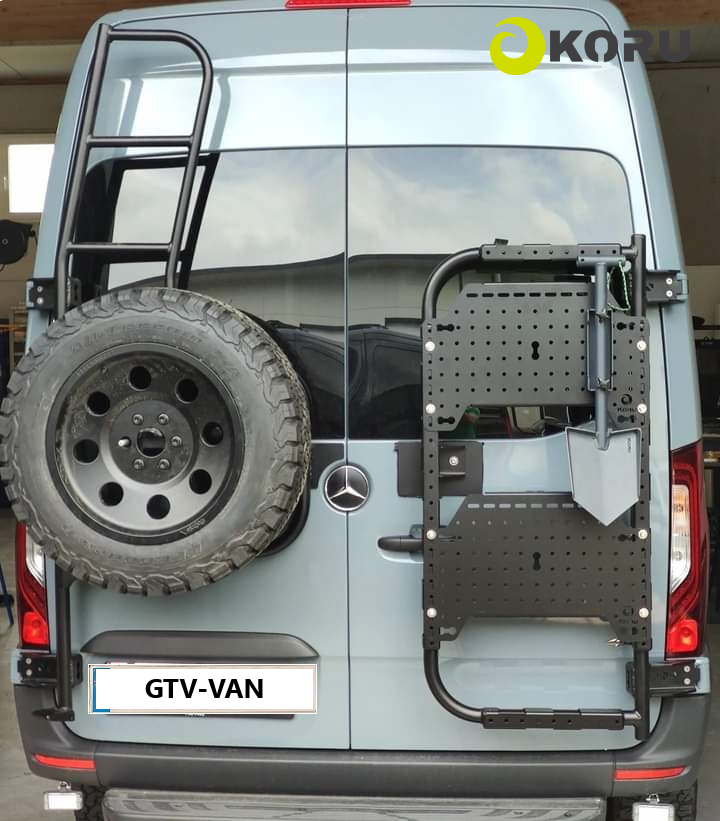 Porte-roue de secours réglable en hauteur avec échelle pour Mercedes Sprinter 907/VS30 avec charnières à 180º