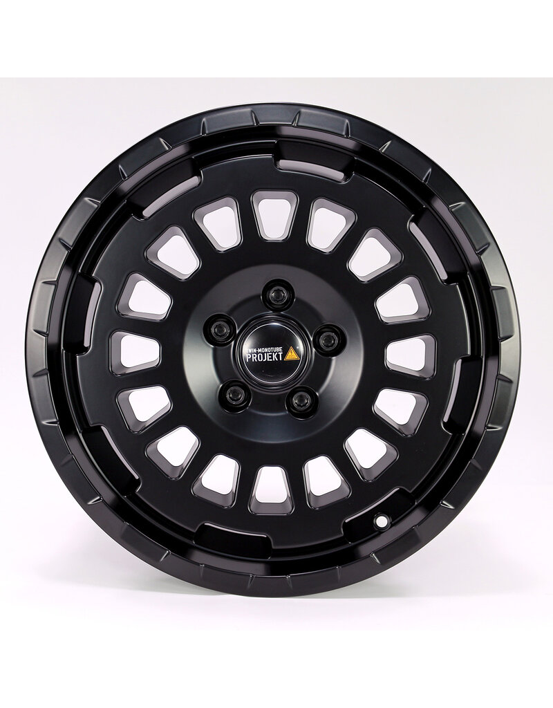 TWIN-MONOTUBE-PROJEKT-AT-HD-MONOBLOC, 8x17'' HEAVY DUTY ALUMINUM WHEEL IN SILK MATT BLACK, specially for VW MQB models Passat 3C/B8, Caddy 4+5, T-ROC