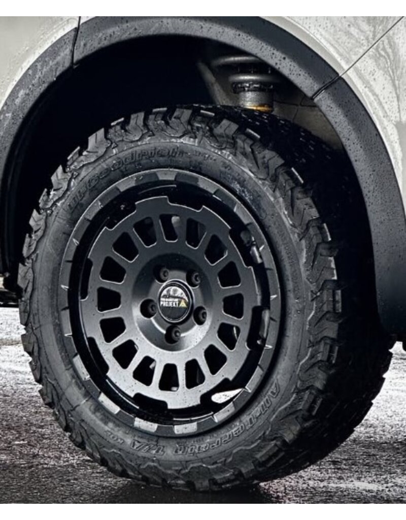 TWIN-MONOTUBE-PROJEKT-AT-HD-MONOBLOC, 8x17'' HEAVY DUTY ALUMINUM WHEEL IN SILK MATT BLACK, specially for VW MQB models Passat 3C/B8, Caddy 4+5, T-ROC