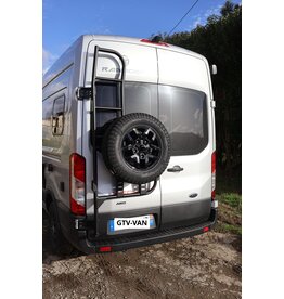Adjustable Spare wheel carrier with ladder for FORD TRANSIT 2014+ with 180º hinges.