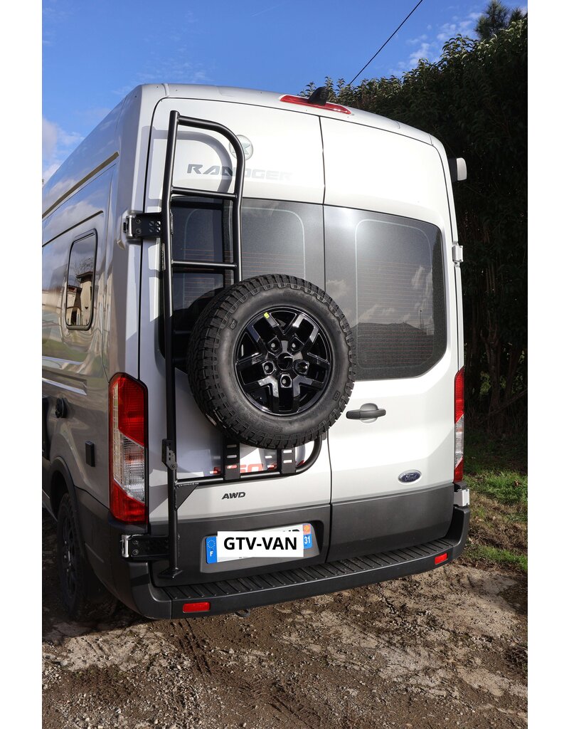 Adjustable Spare wheel carrier with ladder for FORD TRANSIT 2014+ with 180º hinges.