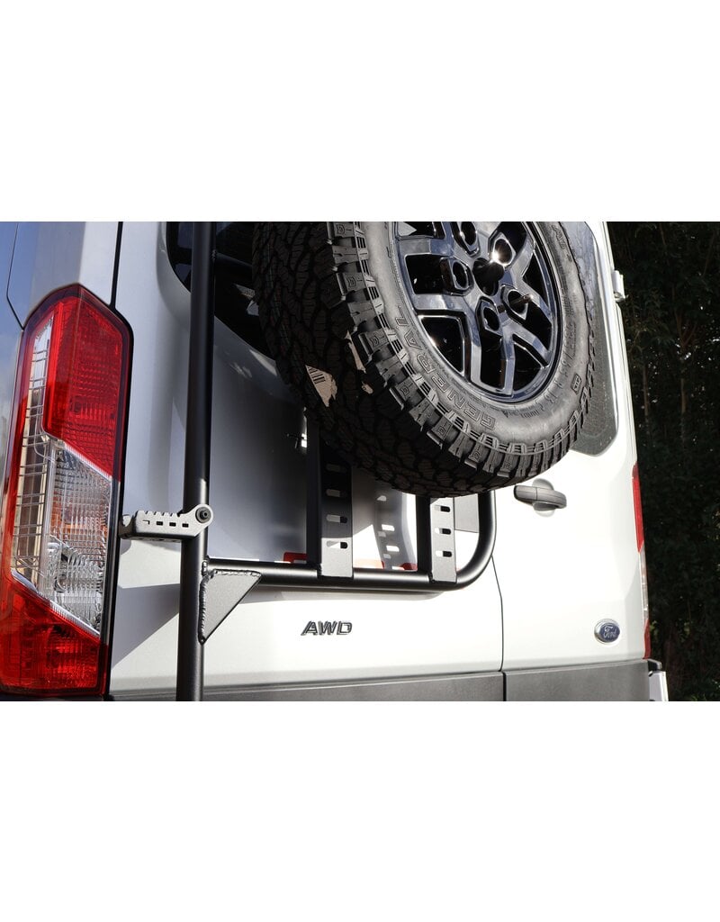 Adjustable Spare wheel carrier with ladder for FORD TRANSIT 2014+ with 180º hinges.