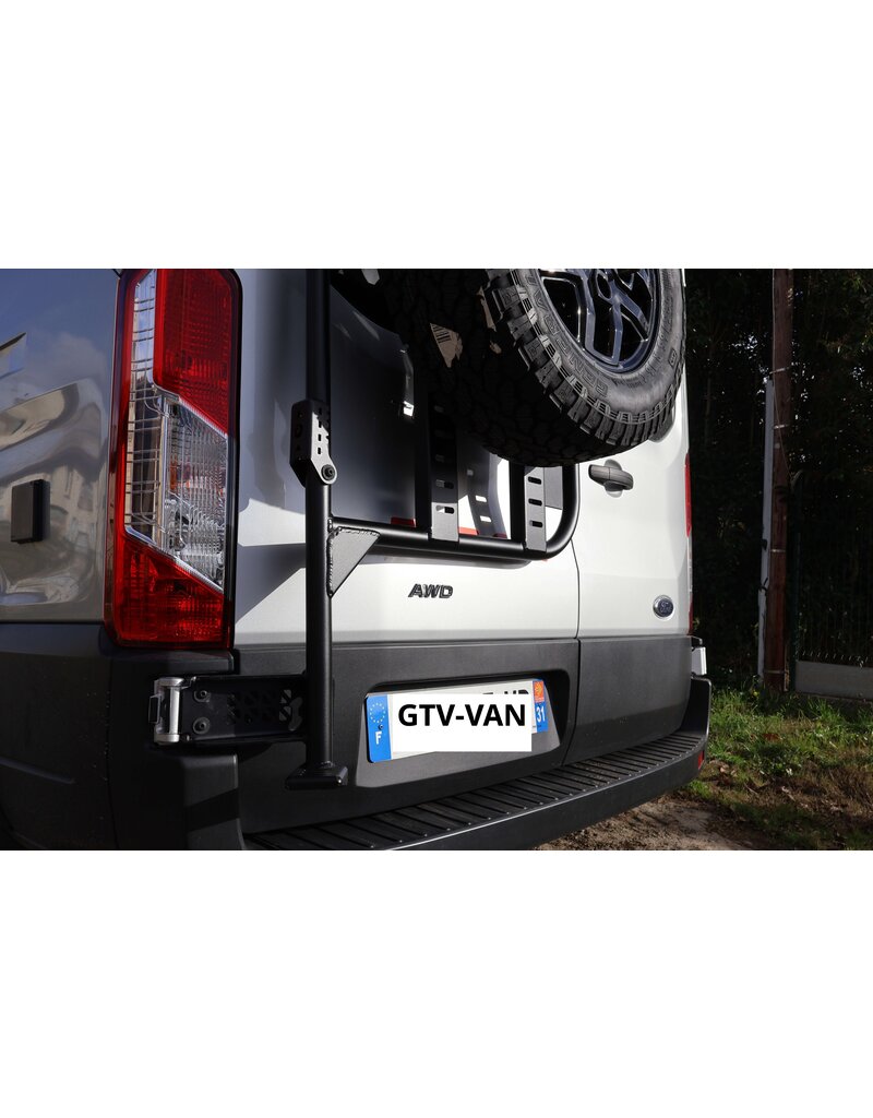 Adjustable Spare wheel carrier with ladder for FORD TRANSIT 2014+ with 180º hinges.
