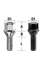 Vis de roue collerette conique 60° M14x1,5 L=40 mm noir ou argent galvanisé