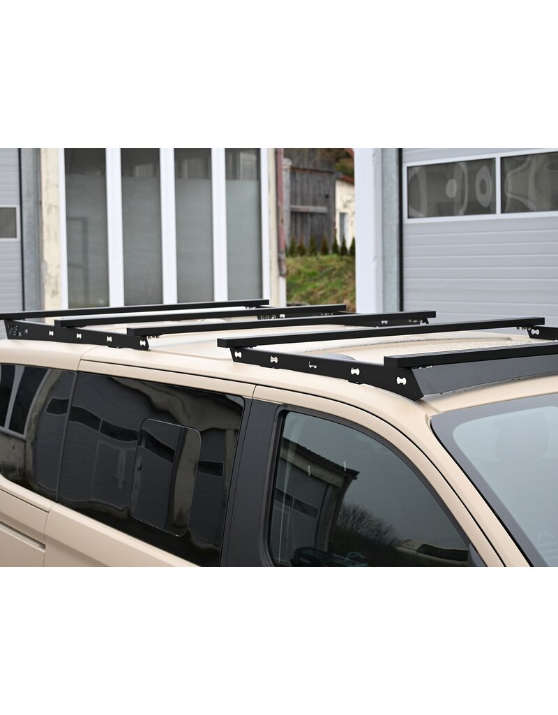 Basic Space Rack long – le système de galerie de toit modulaire universel pour Ford Transit/Tourneo Custom type V710/NRN/NXN et VW Transporter T7 type MSN à empattement court