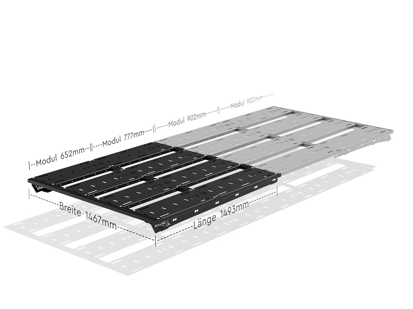1/2 Space Rack Advanced – le système de galerie de toit modulaire universel pour Ford Transit/Tourneo Custom type V710/NRN/NXN et VW Transporter T7 type MSN à empattement long