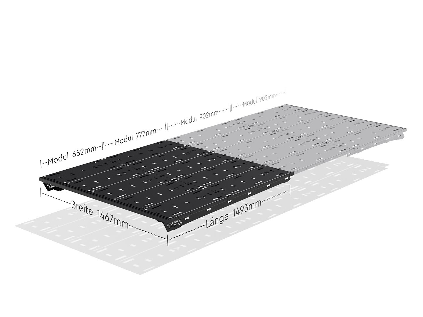 1/2 Space Rack PRO – le système de galerie de toit modulaire universel pour Ford Transit/Tourneo Custom type V710/NRN/NXN et VW Transporter T7 type MSN à empattement long