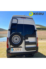 Universal half-height rear carrier system for the right door for attaching aluminum boxes, bike racks, or other accessories; for FIAT DUCATO-CITROEN JUMPER -PEUGEOT BOXER-OPEL MOVANO C with 180° hinges