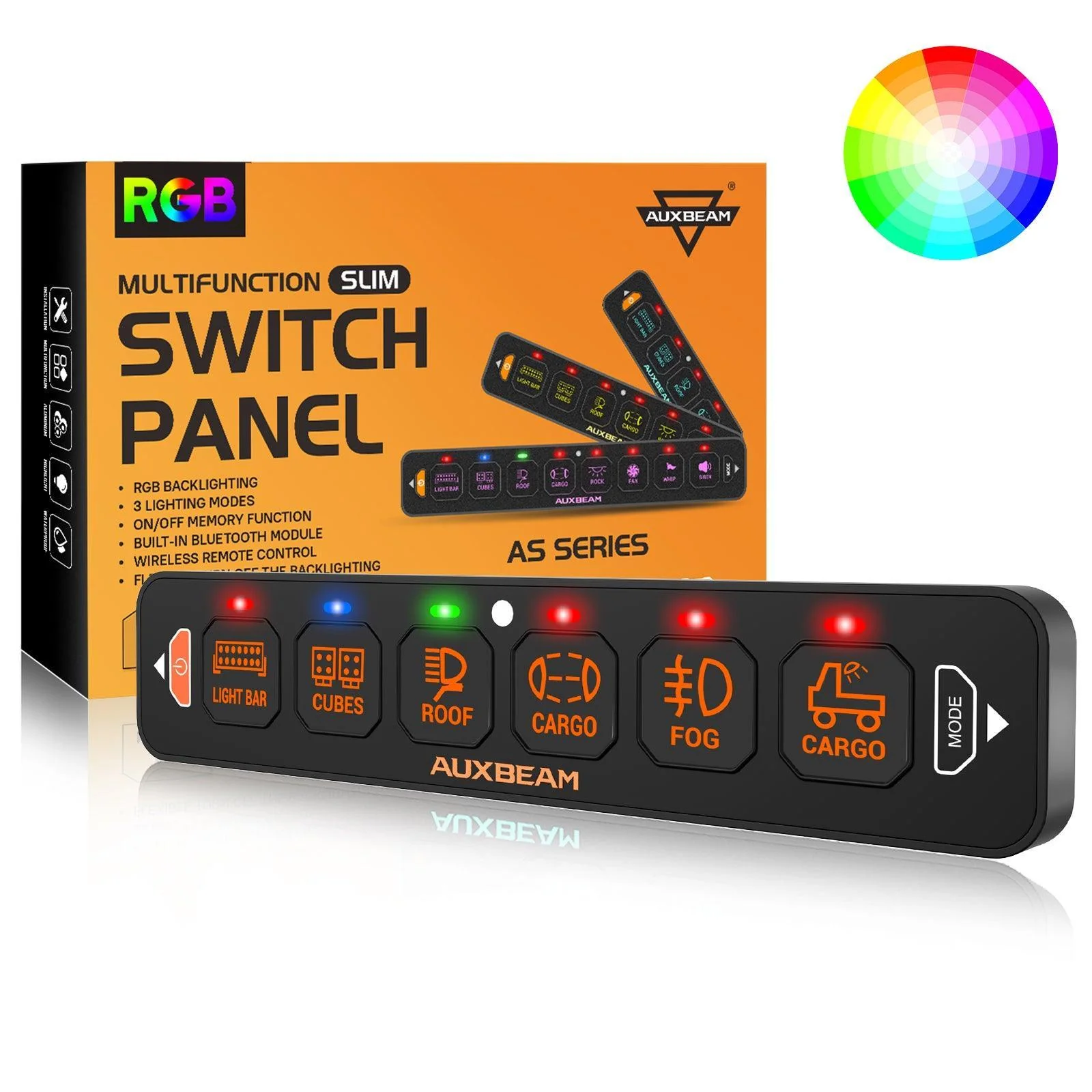 AUXBEAM AS-R60 Panneau de commutation RGB à 6 voies, modes bascule/momentané/pulsé pris en charge